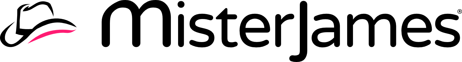pink curved logo mark on a black background
