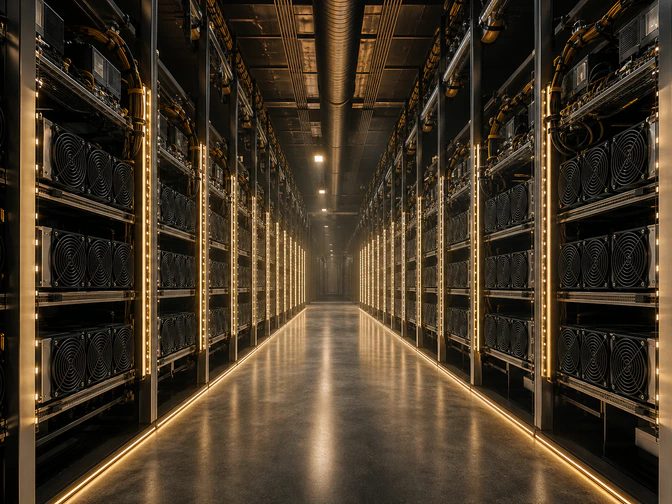 Mining-Infrastruktur ohne eigene Hardware Moderne Mining-Infrastruktur in einem sauberen Rechenzentrum