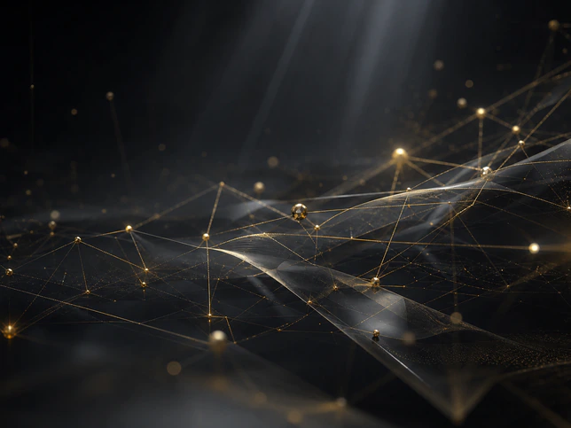 Abstrakte Finanzvisualisierung mit ruhigen Linien und goldenem Licht