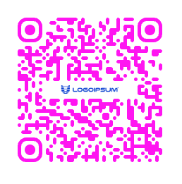 Pink QR code with a Logosim logo in the center and rounded finder patterns