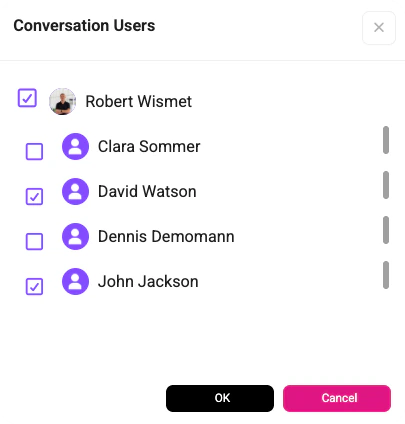Dialog zur Auswahl von Teilnehmern für einen Team-Chat-Channel.