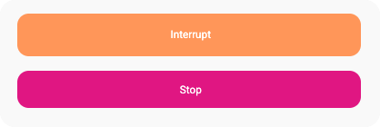 Timer controls with orange Interrupt button and pink Stop button for a running work session.