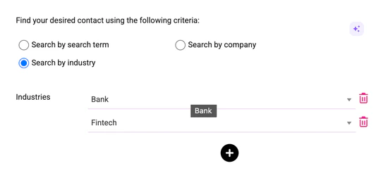 Lead-Prospect-Suchformular mit Branchenfiltern für Bank und Fintech