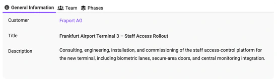 Informationsbereich zum Projekt mit dem Kunden Fraport AG und dem Titel Frankfurt Airport Terminal 3 – Staff Access Rollout