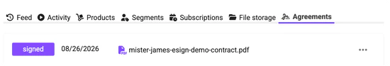 Unterschriebene Vereinbarung im CRM unter dem Tab „Agreements“.